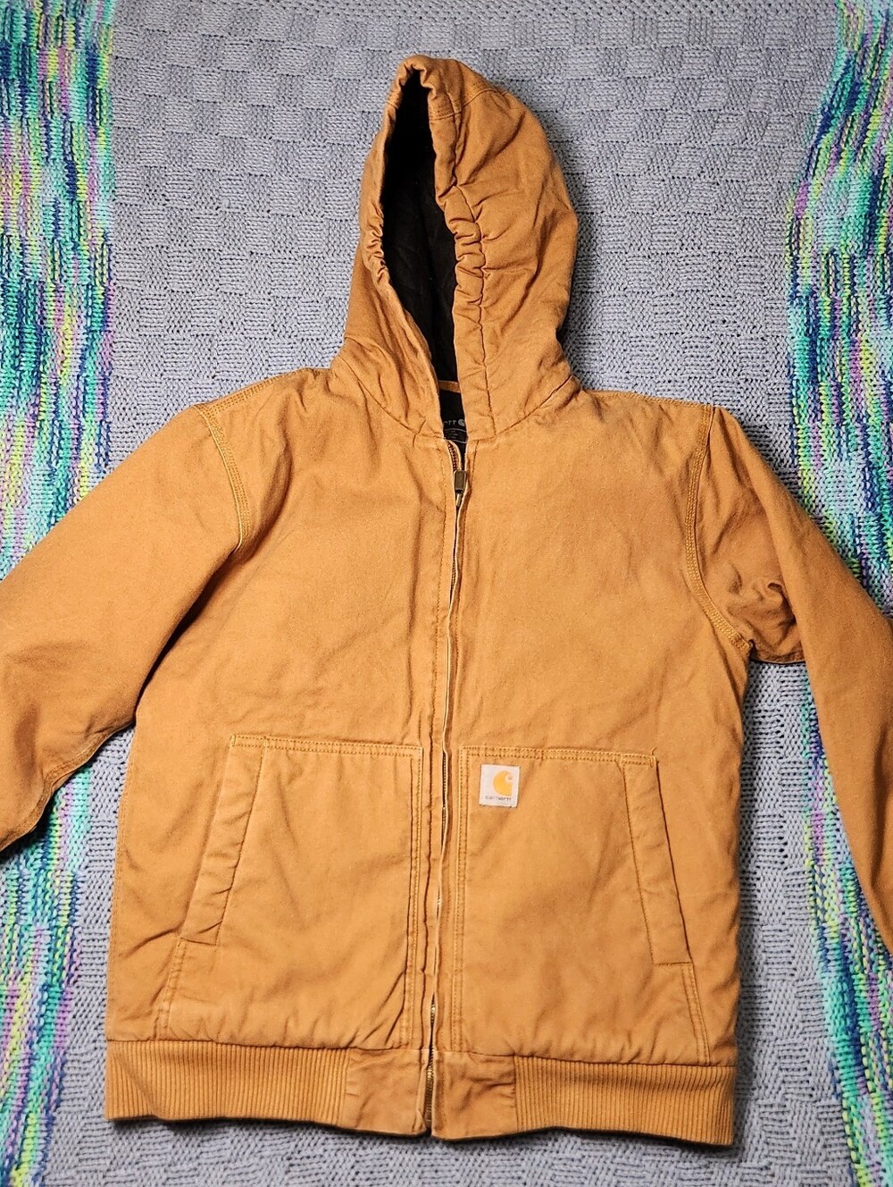 Carhartt Jacket Coat Hooded Youth Large (14-16) Full Zip Quilt Lined Chore